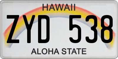 HI license plate ZYD538