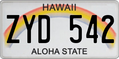 HI license plate ZYD542
