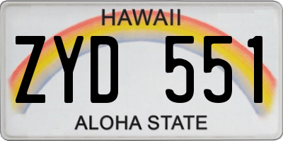 HI license plate ZYD551