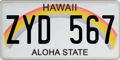 HI license plate ZYD567