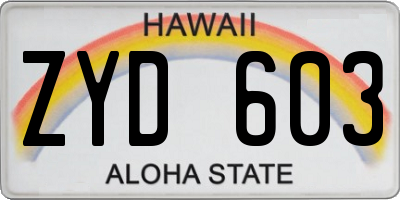 HI license plate ZYD603