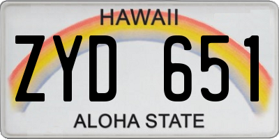 HI license plate ZYD651