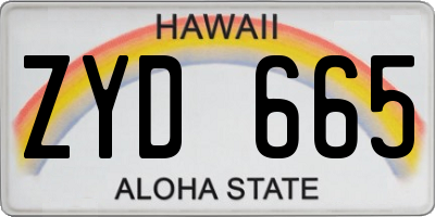 HI license plate ZYD665