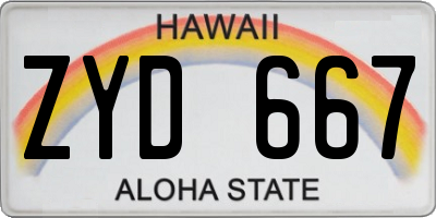HI license plate ZYD667