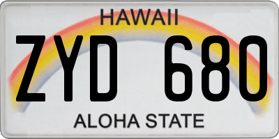 HI license plate ZYD680