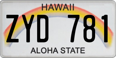 HI license plate ZYD781