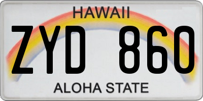 HI license plate ZYD860