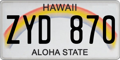 HI license plate ZYD870