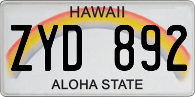HI license plate ZYD892