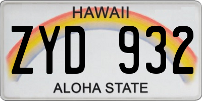 HI license plate ZYD932