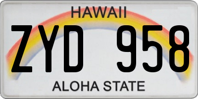 HI license plate ZYD958