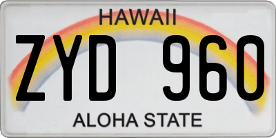 HI license plate ZYD960