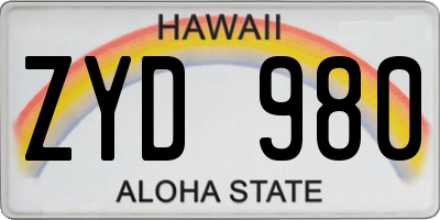 HI license plate ZYD980