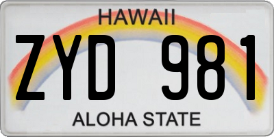 HI license plate ZYD981