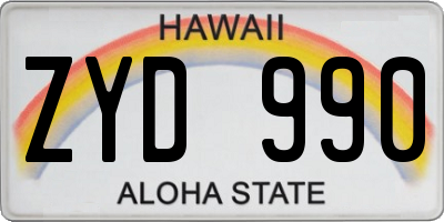 HI license plate ZYD990