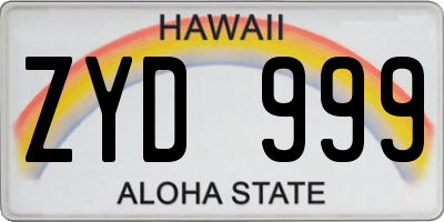 HI license plate ZYD999