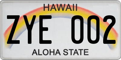 HI license plate ZYE002