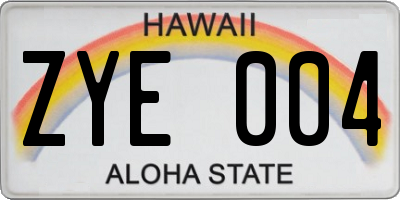 HI license plate ZYE004