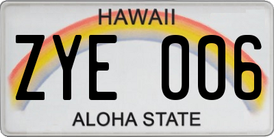 HI license plate ZYE006