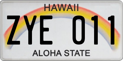 HI license plate ZYE011