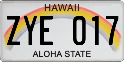 HI license plate ZYE017