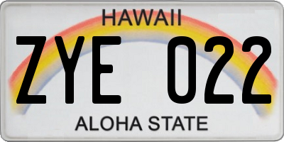 HI license plate ZYE022