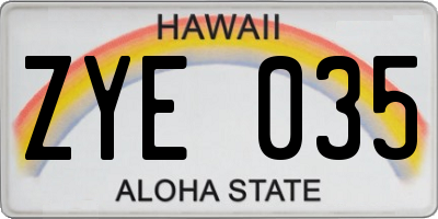 HI license plate ZYE035