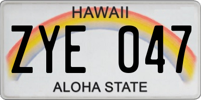 HI license plate ZYE047