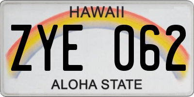 HI license plate ZYE062