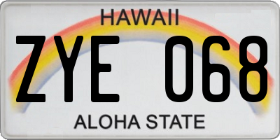 HI license plate ZYE068