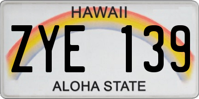 HI license plate ZYE139