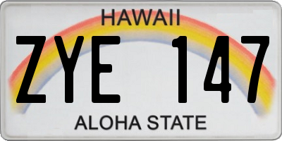 HI license plate ZYE147