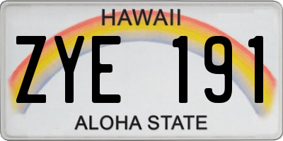 HI license plate ZYE191
