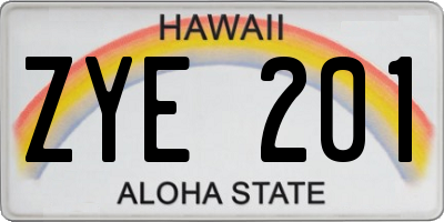 HI license plate ZYE201