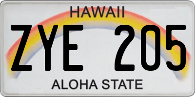 HI license plate ZYE205