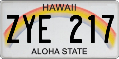 HI license plate ZYE217