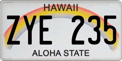 HI license plate ZYE235