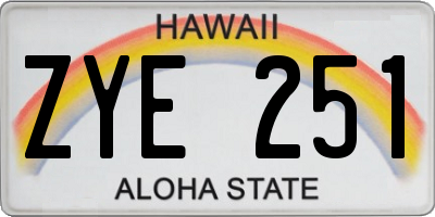 HI license plate ZYE251