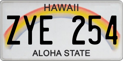 HI license plate ZYE254