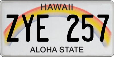HI license plate ZYE257