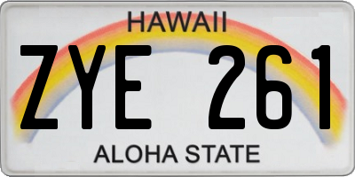 HI license plate ZYE261