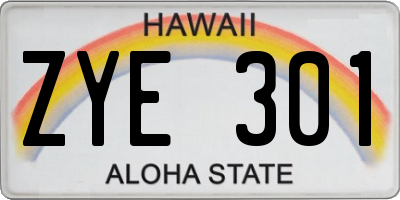 HI license plate ZYE301