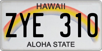 HI license plate ZYE310
