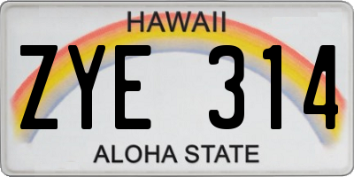 HI license plate ZYE314