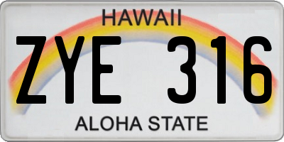 HI license plate ZYE316