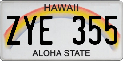 HI license plate ZYE355