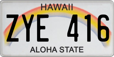 HI license plate ZYE416