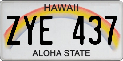 HI license plate ZYE437