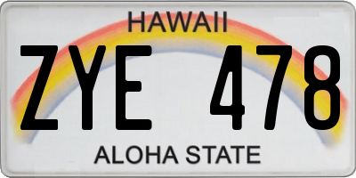 HI license plate ZYE478