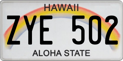 HI license plate ZYE502